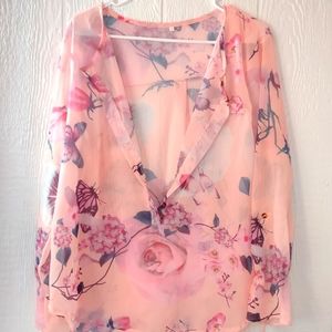 Floral Butterfly Button Up Blouse